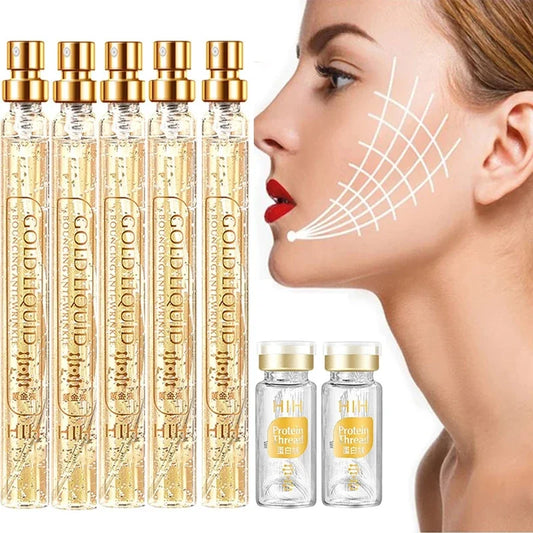 24K Gold Anti Aging Rejuvenecimiento Facial Collagen Essence Absorbable Collagen Wires Face Lift Plump Silk Fibroin Line Serum