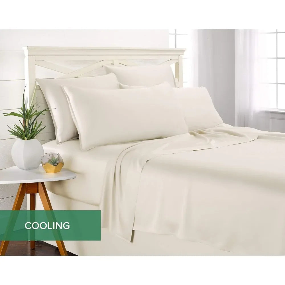 Pure Bamboo Sheets King Sheet Set, 100% Organic Bamboo Viscose, Double Stitching, Luxuriously Soft and Cool