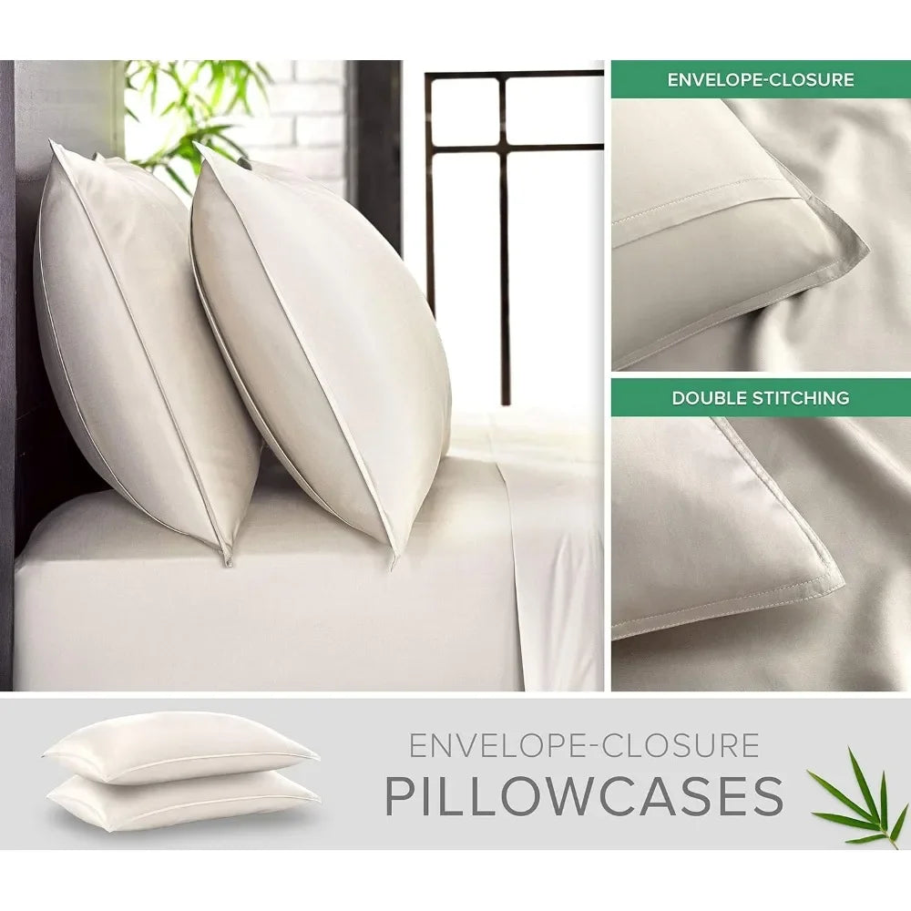 Pure Bamboo Sheets King Sheet Set, 100% Organic Bamboo Viscose, Double Stitching, Luxuriously Soft and Cool