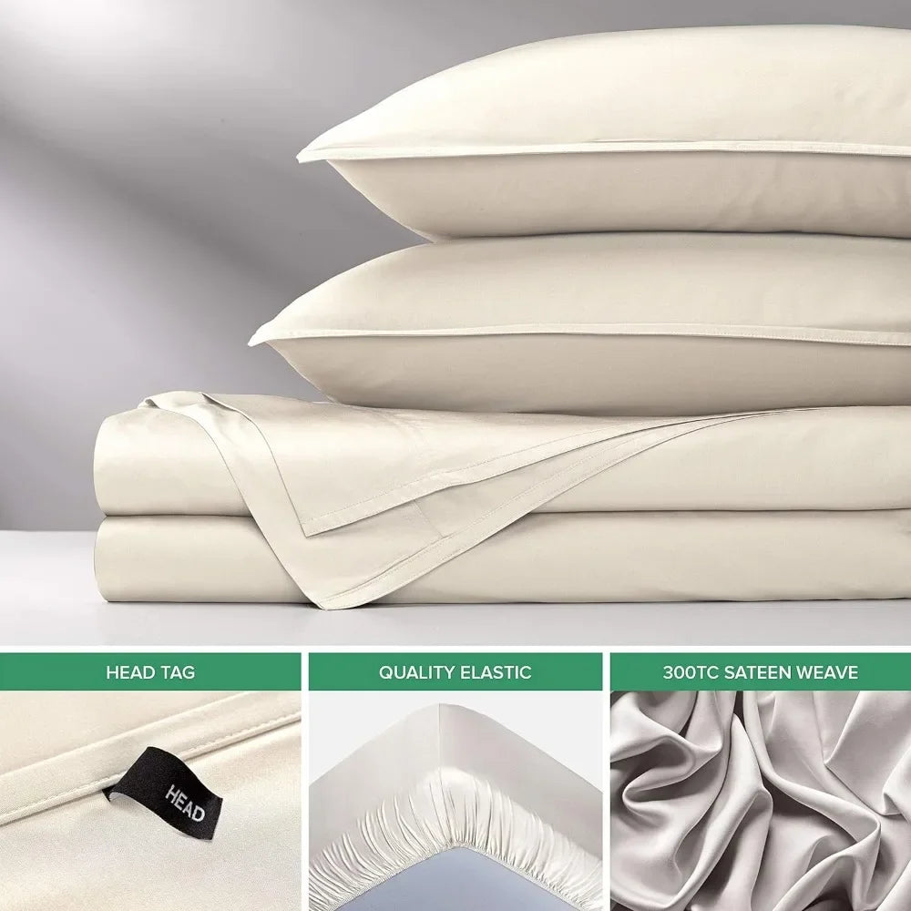 Pure Bamboo Sheets King Sheet Set, 100% Organic Bamboo Viscose, Double Stitching, Luxuriously Soft and Cool